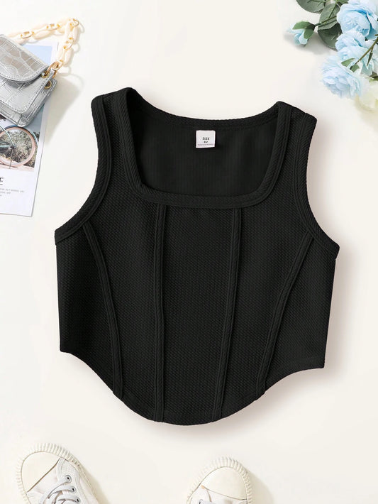 Girls Black Vest Summer Small Tops Soft Sleeveless T-Shirt