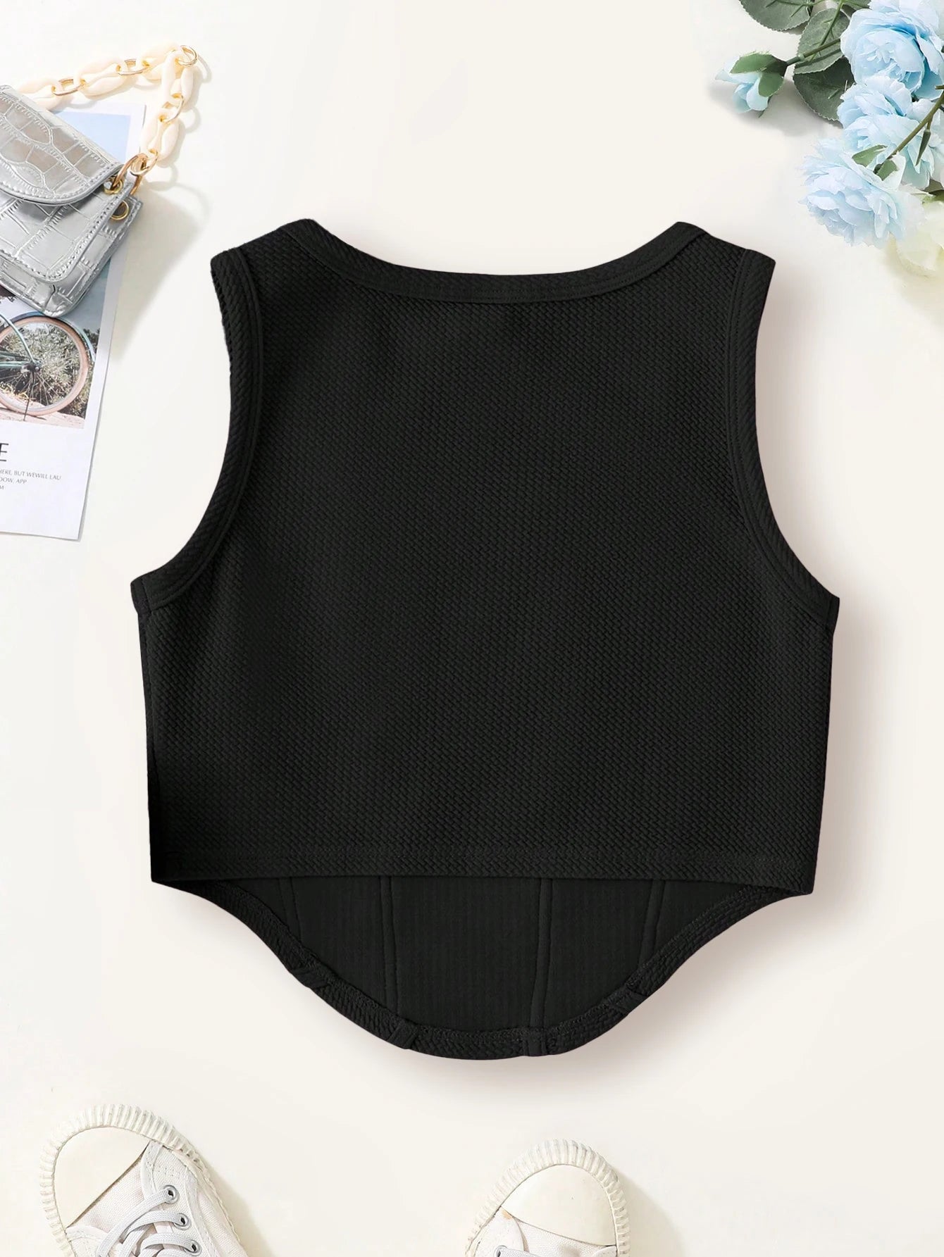 Girls Black Vest Summer Small Tops Soft Sleeveless T-Shirt